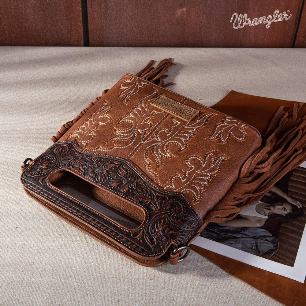 Wrangler Crossbody Bags for Women Western Fringe Top Handle Handbags Embroidered - Picture 7 of 7
